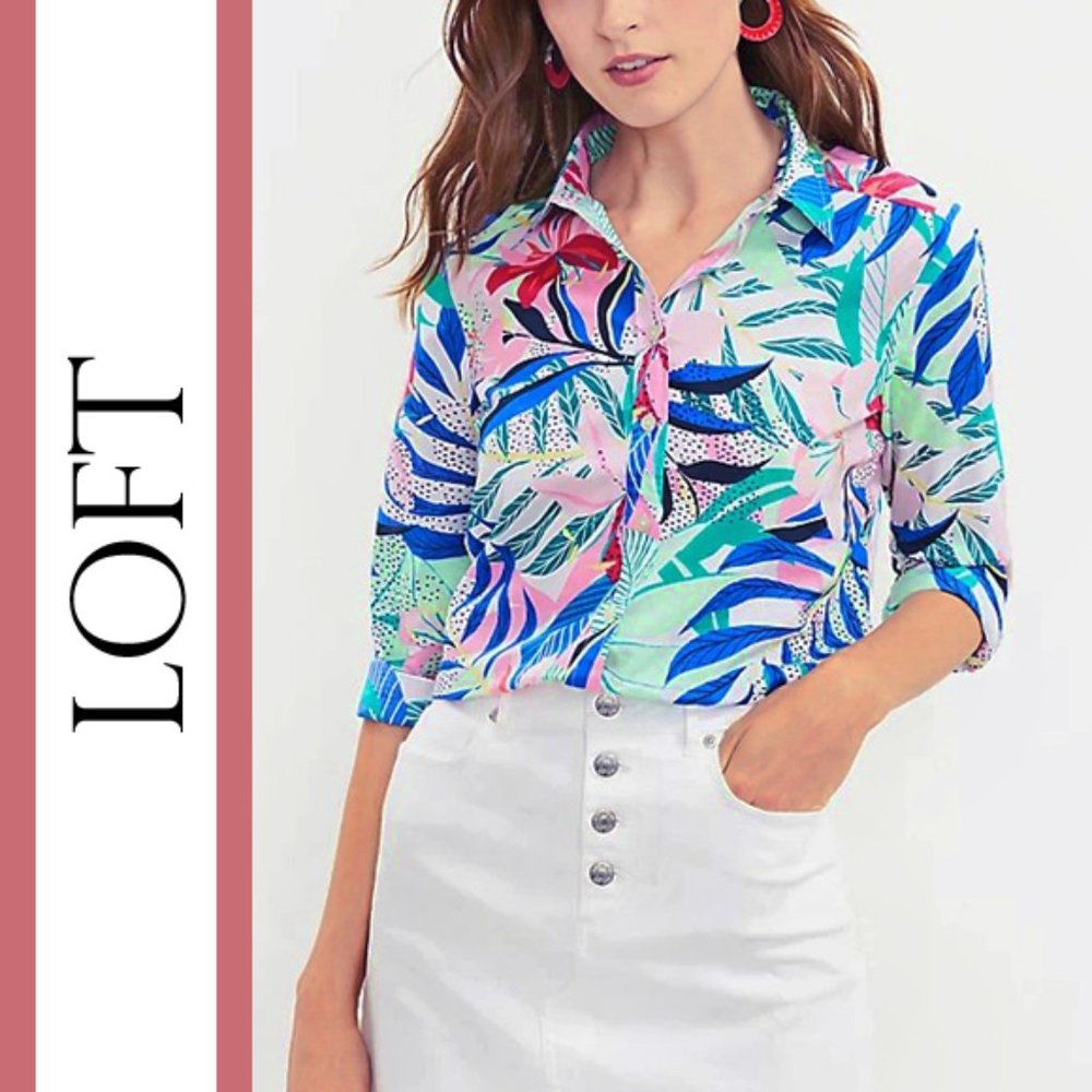 Loft | Tropical Palm Print Cotton Everyday Shirt